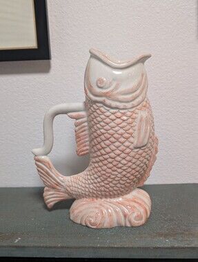 Coral Seafare Fish Pitcher/Vase Ceramic By Boston Warehouse Trading Corp 2006